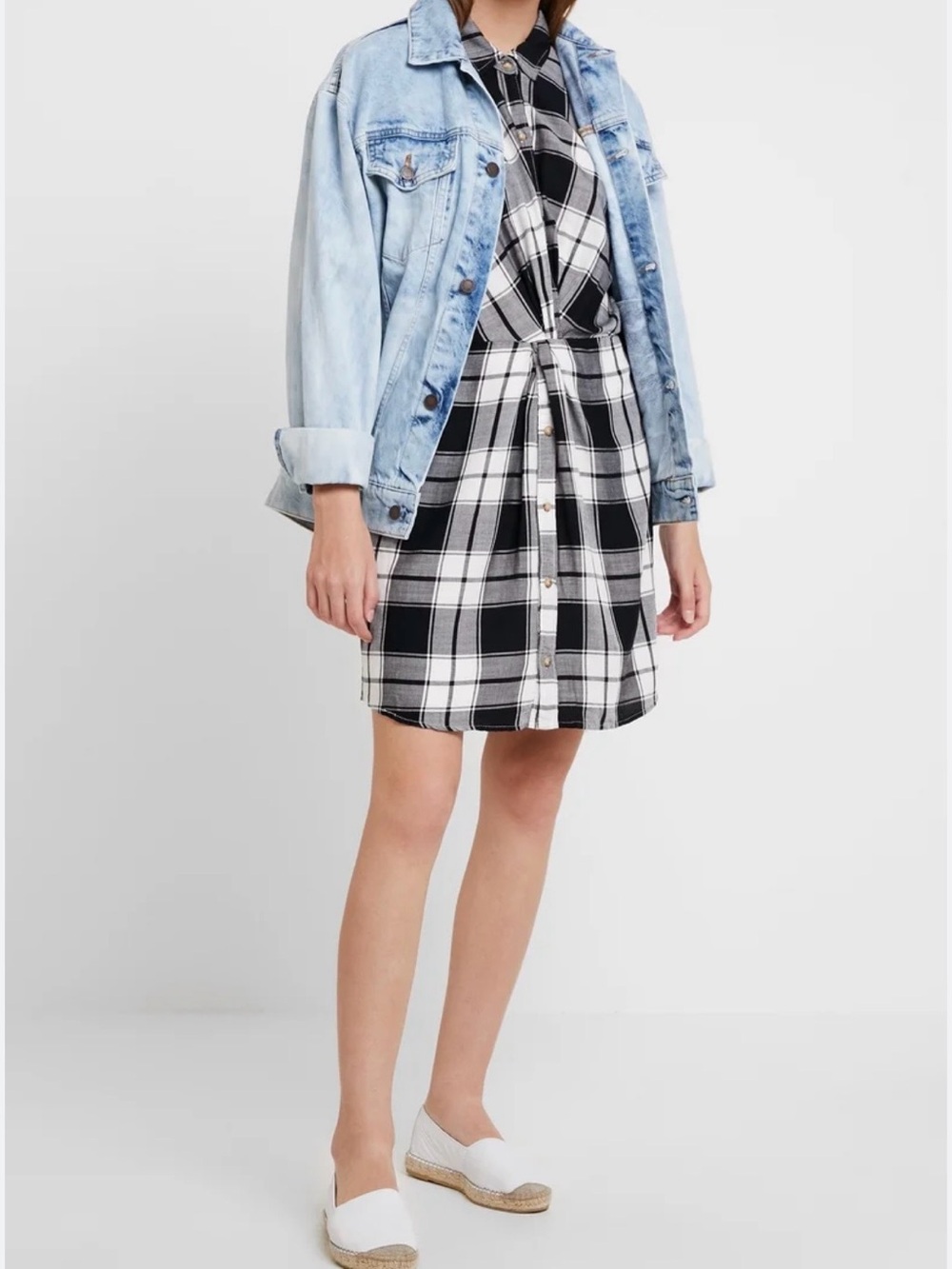 Abercrombie & Fitch Black and White Plaid Button-Front Mini Dress